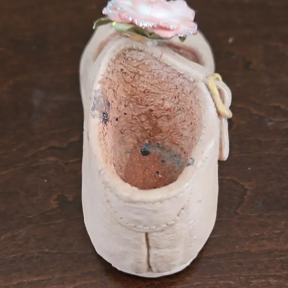 Vintage Miniature Ceramic Beige Floral Childs Shoe